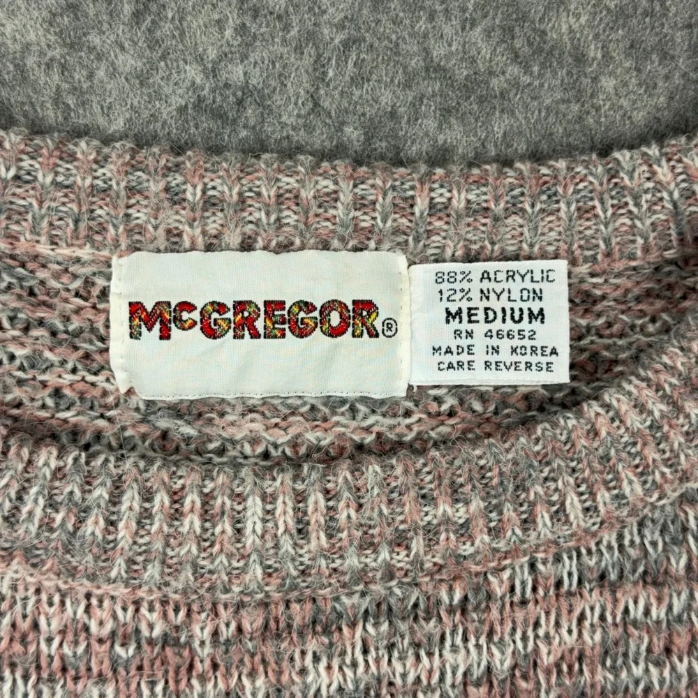 VTG McGregor Sweater Men Medium Pink Gray Marled Knit Fuzzy Soft Crewneck 80s